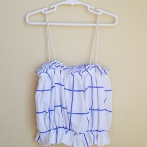 White and blue thin strap tank top